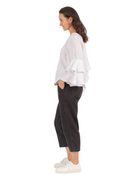 'Ava'  Double Frilled Linen Top - White
