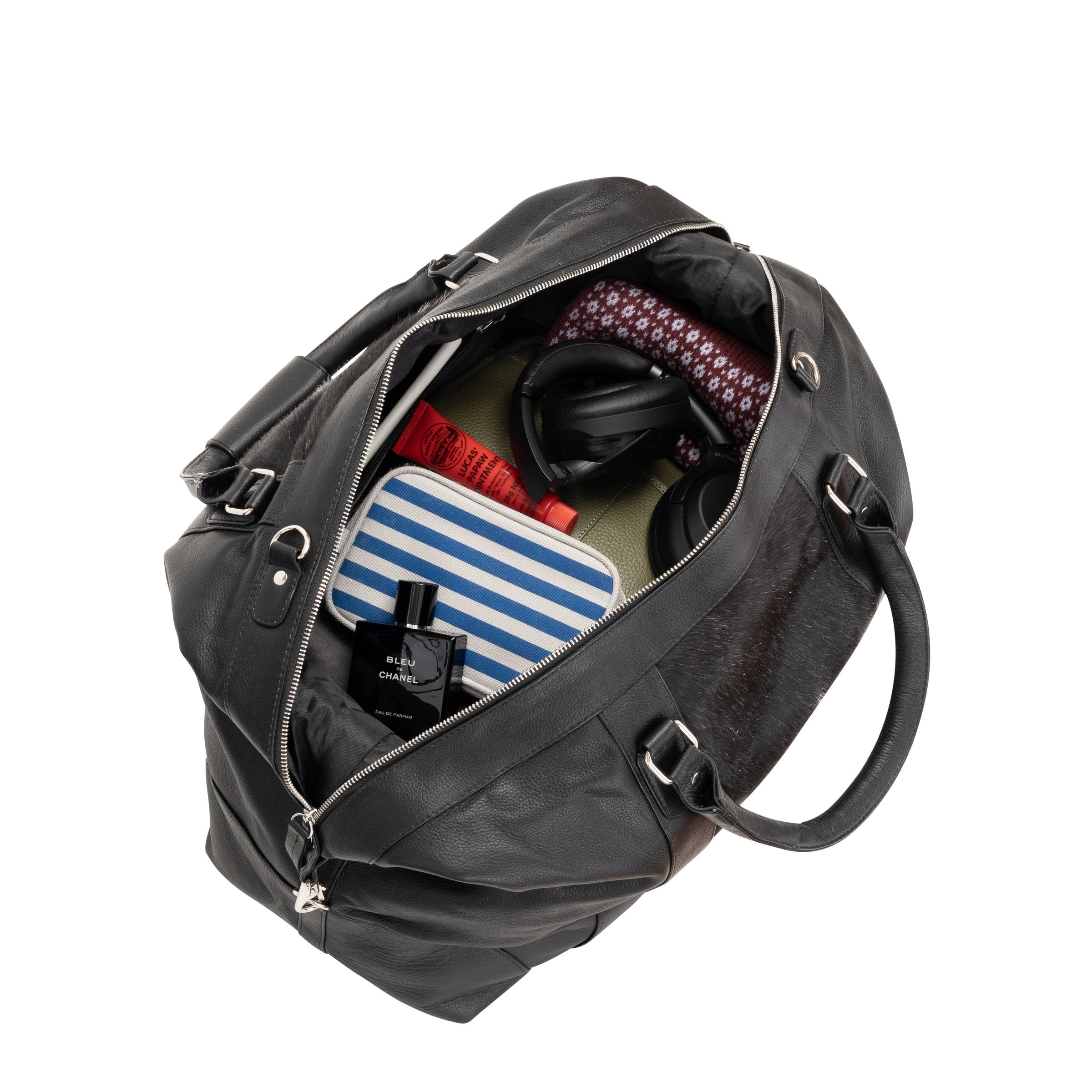 ‘Sable' Cowhide Duffle Weekender Bag – Black