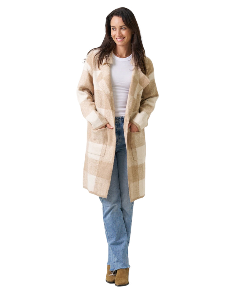 'Marley' Knit Cardigan - Beige Gingham