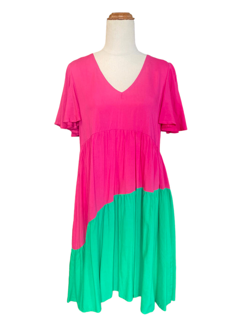 [SALE] 'Kate' Split Dress - Pink/Green