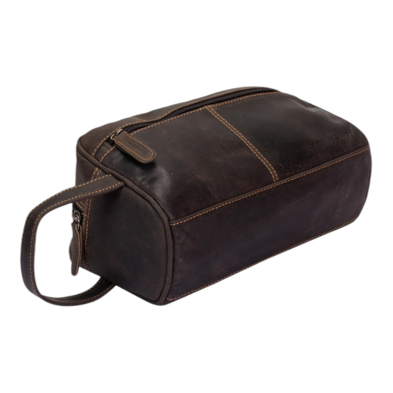 ‘Geelong' Leather Toiletry Bag - Brown