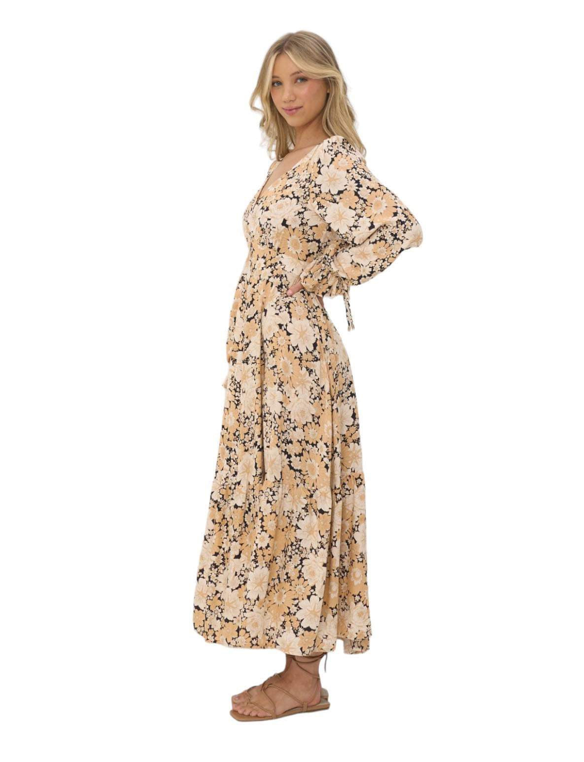 'Daisy' Maxi Dress - Black & Beige