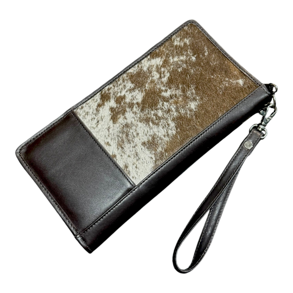 'Hamilton’ Cowhide Zippered Travel Purse - Brown