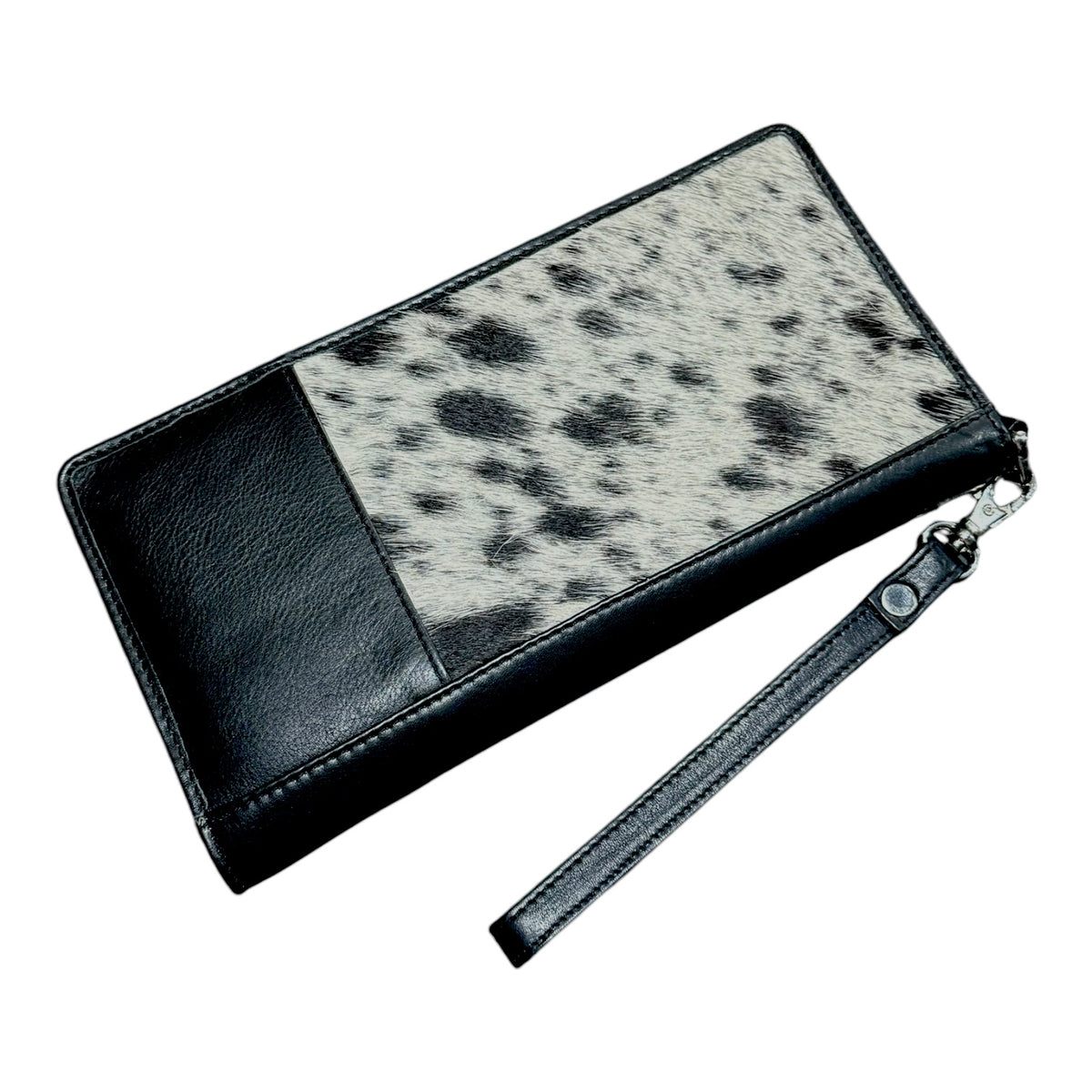 'Hamilton’ Cowhide Zippered Travel Purse - Black