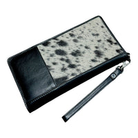 'Hamilton’ Cowhide Zippered Travel Purse - Black