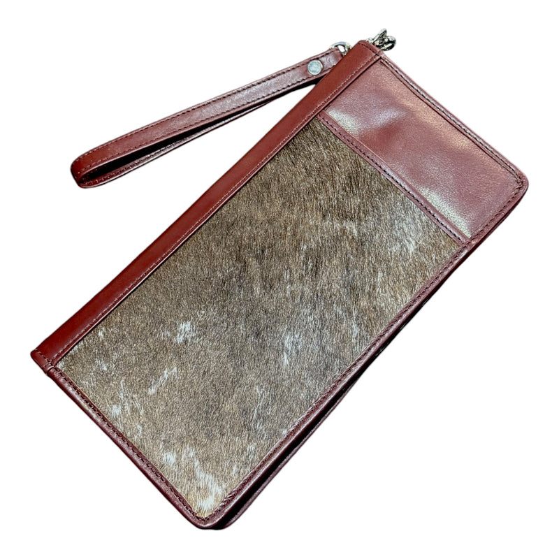 'Hamilton’ Cowhide Zippered Travel Purse - Masala Brown