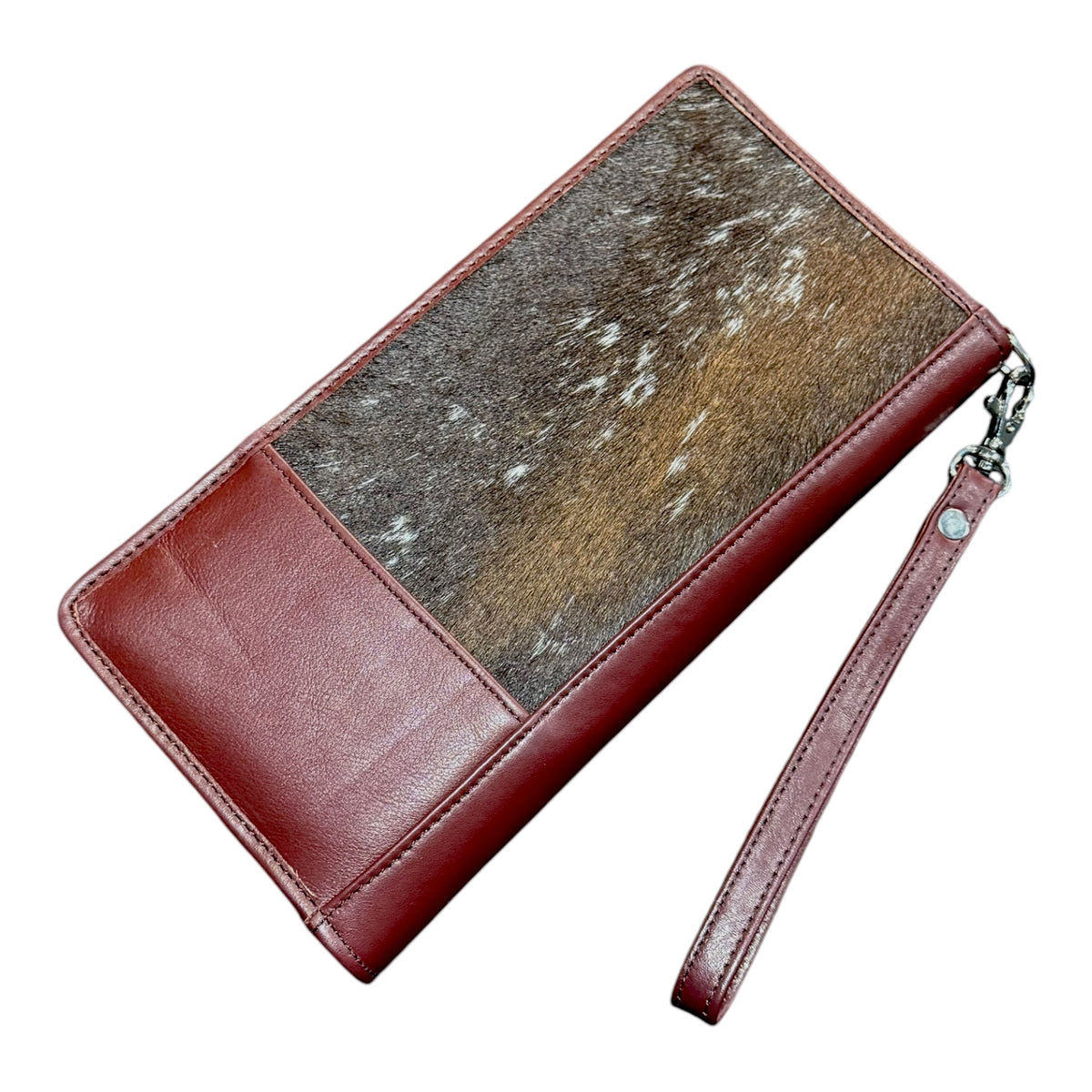 'Hamilton’ Cowhide Zippered Travel Purse - Masala Brown