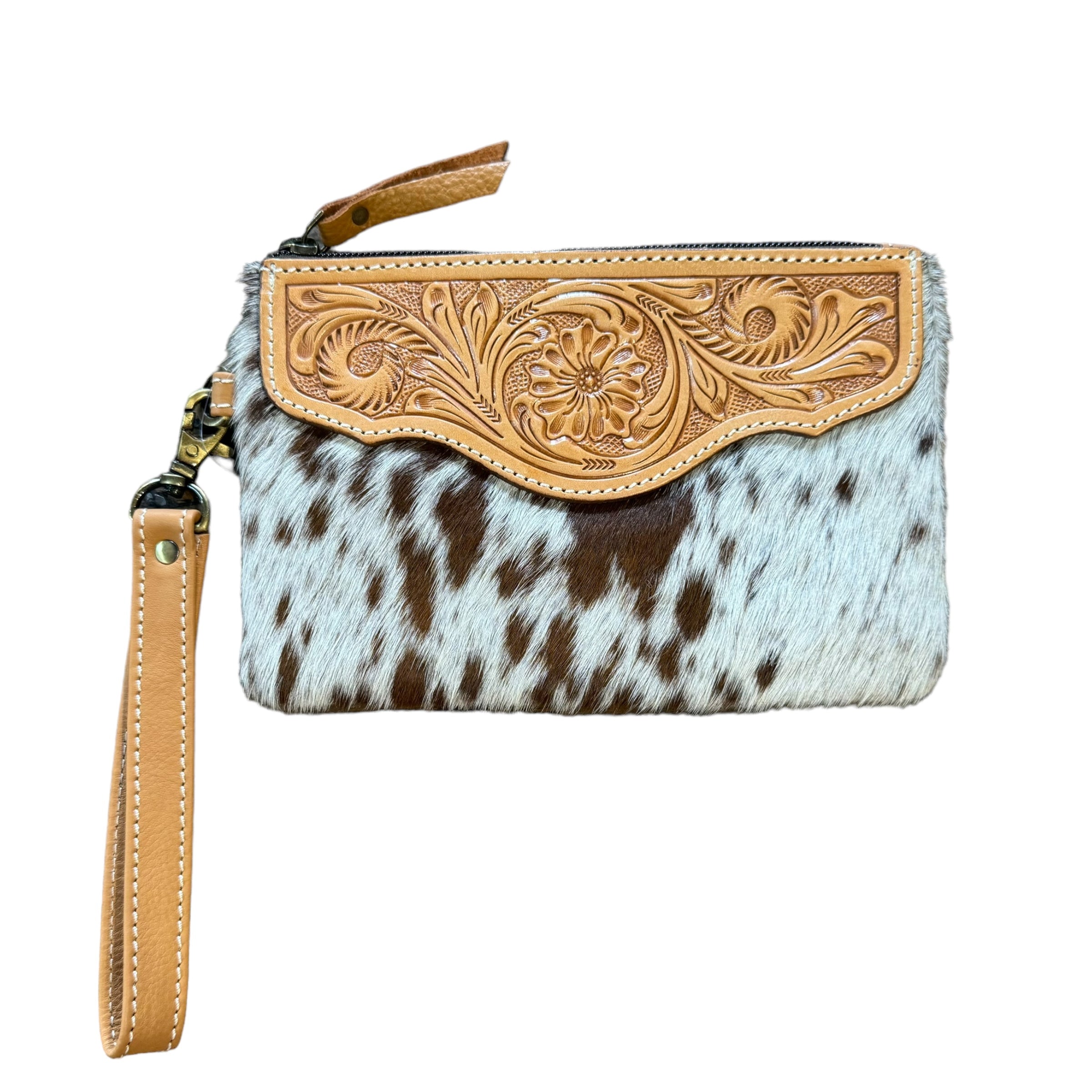 ‘Delungra' Tooled Leather Cowhide Clutch - Tan