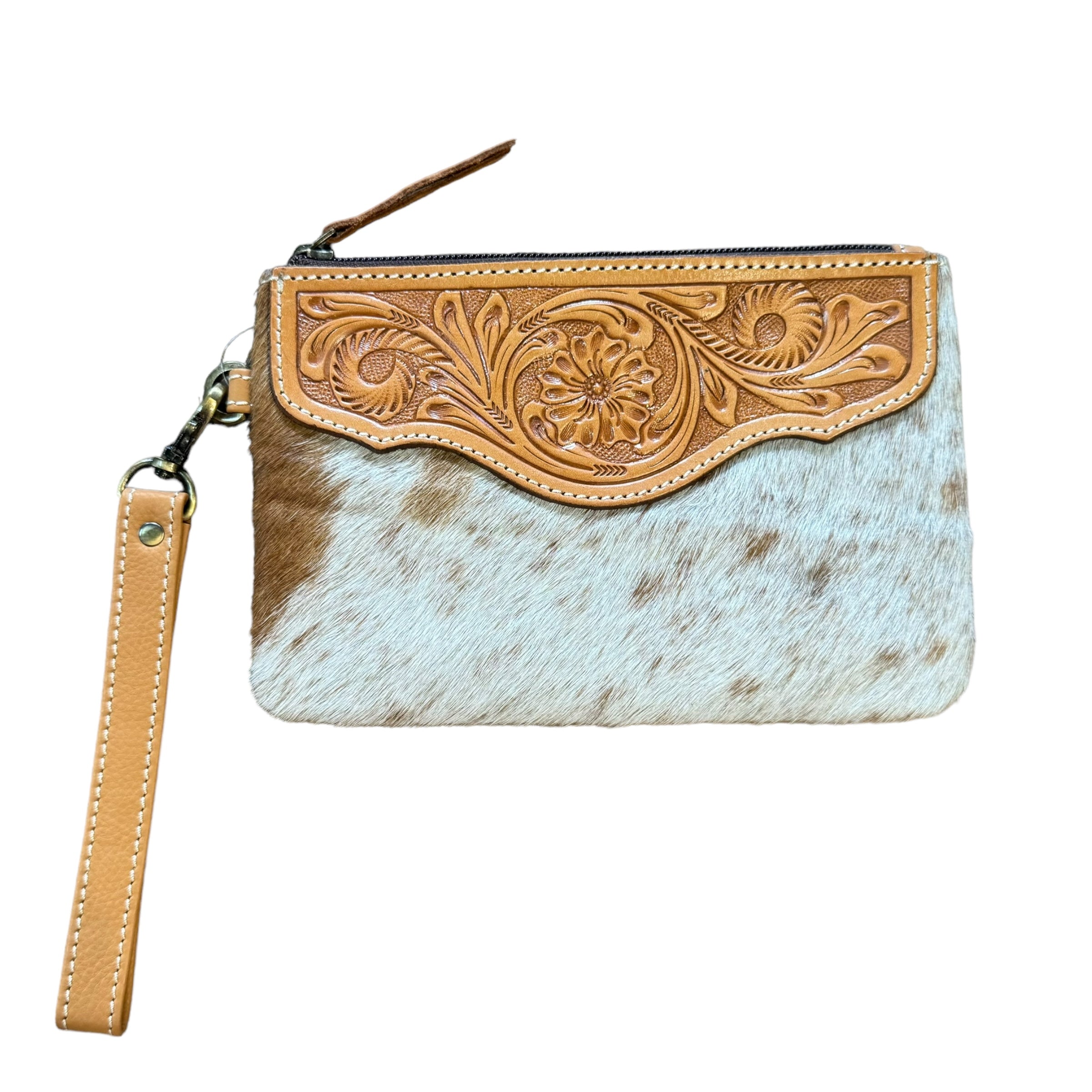 ‘Delungra' Tooled Leather Cowhide Clutch - Tan
