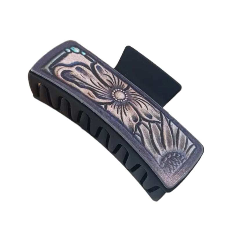 Western Tooled Leather Look Claw Clip