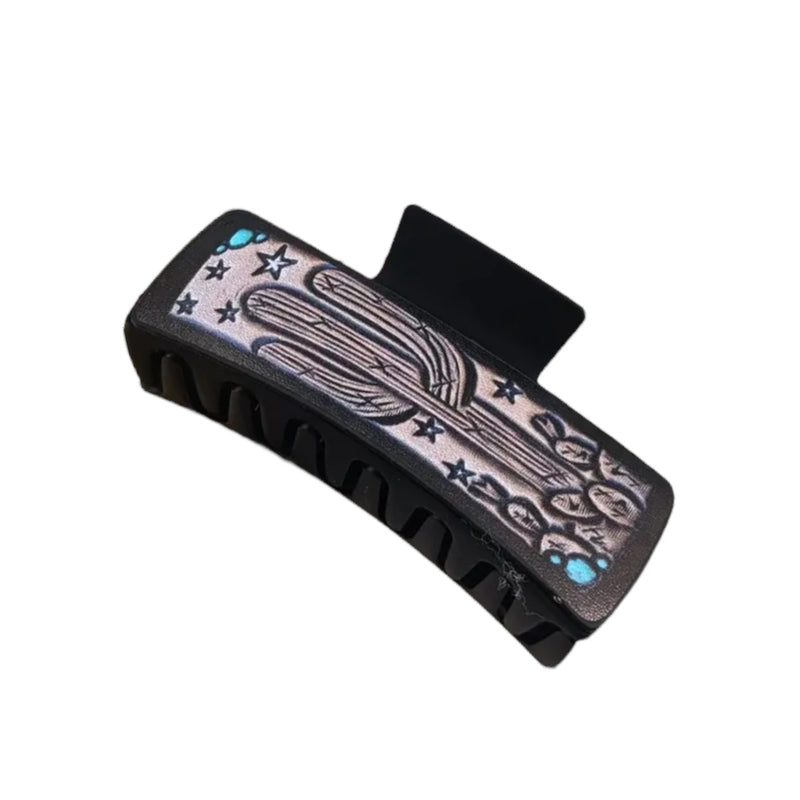 Western Tooled Leather Look Claw Clip