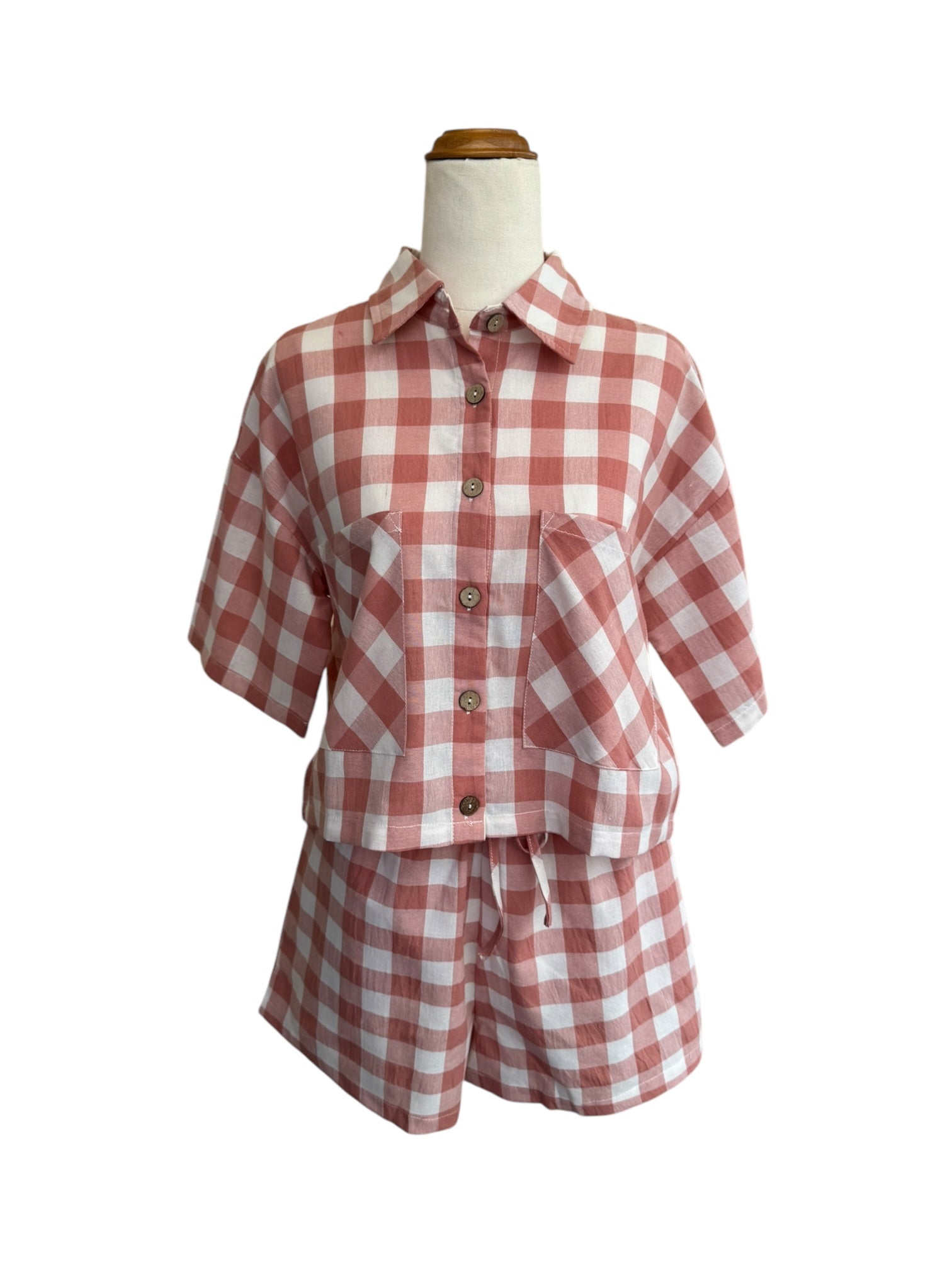 'Karla' Linen Gingham Set - Pink