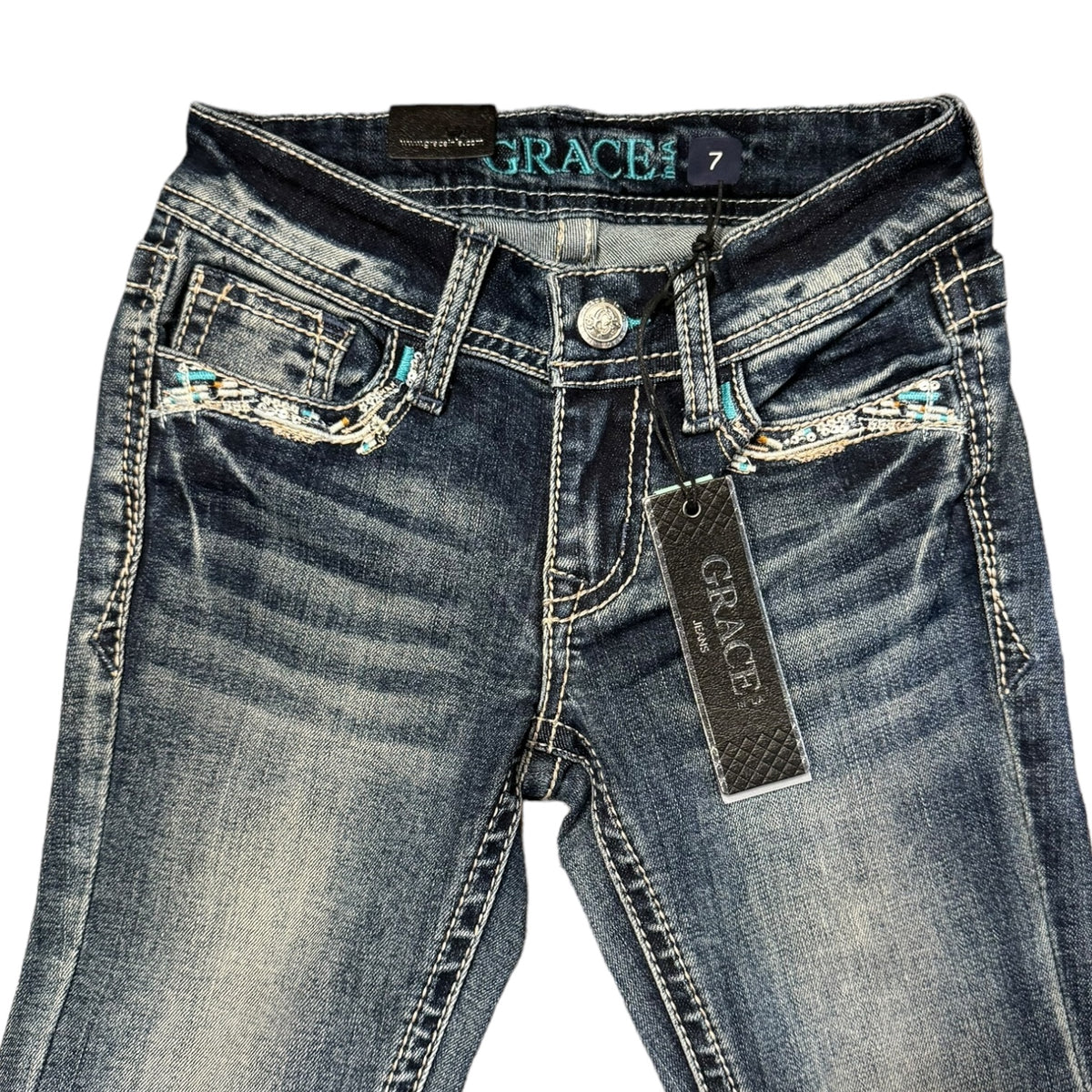 Girls Turquoise Aztec Bootcut Jeans