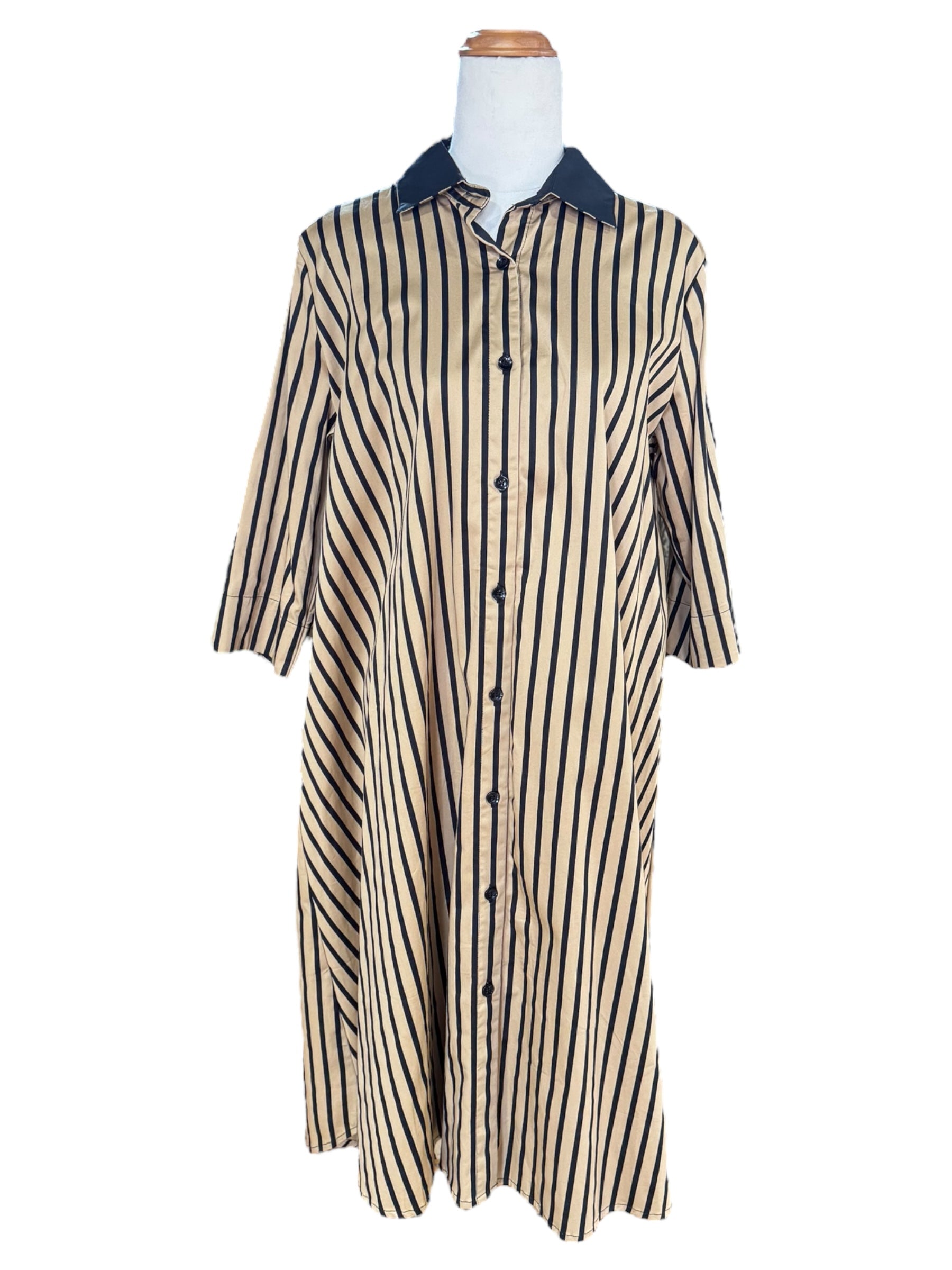 'Kristen' Stripe Cotton Dress - Black/Gold