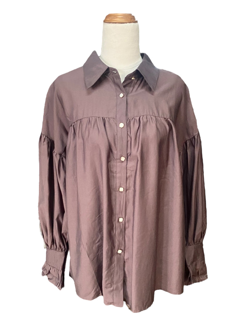 'Shania' Collared Blouse - Brown