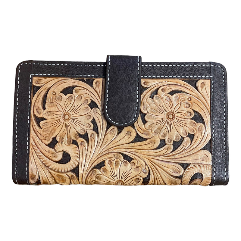 Tooled Leather Wallet - Brown