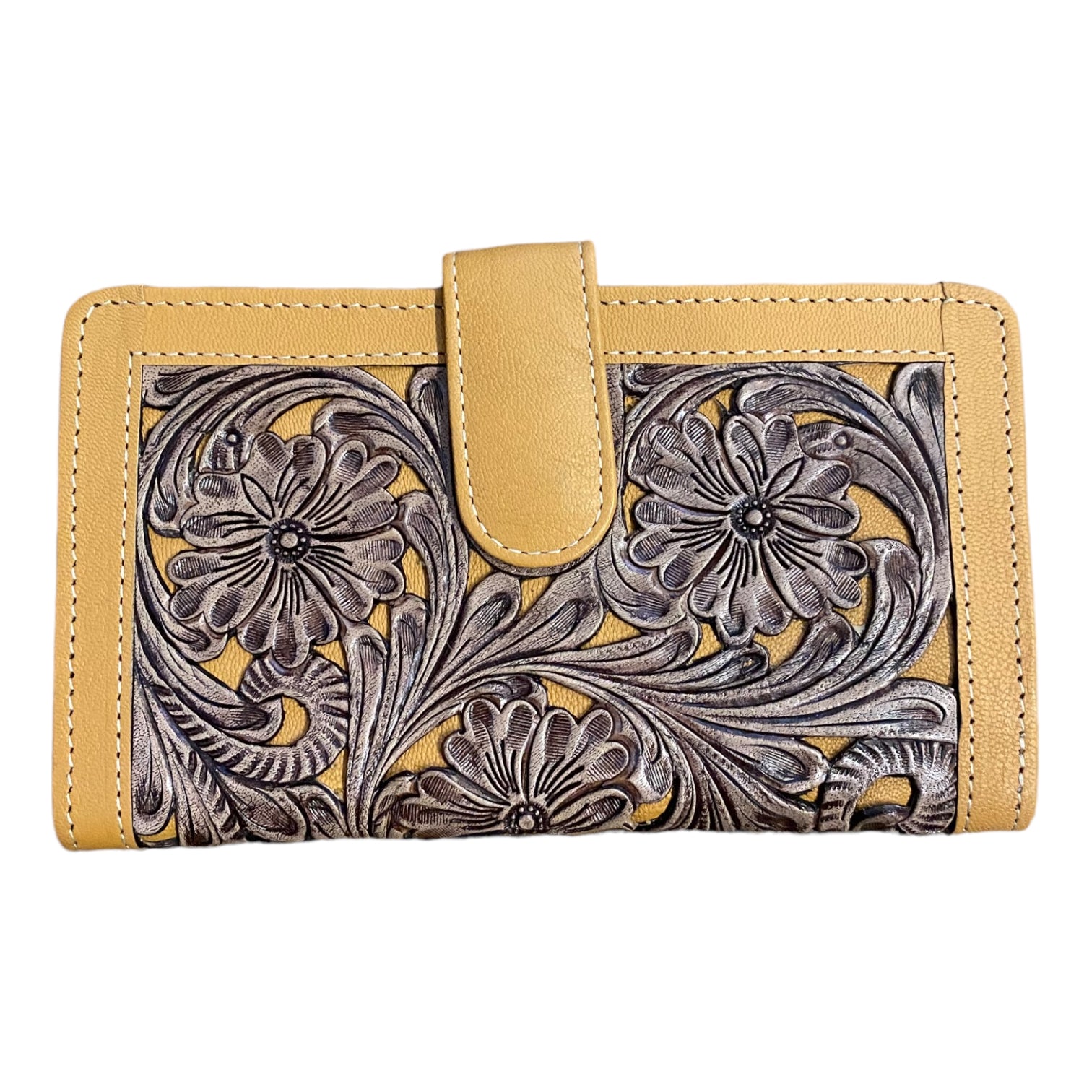 Tooled Leather Wallet - Tan