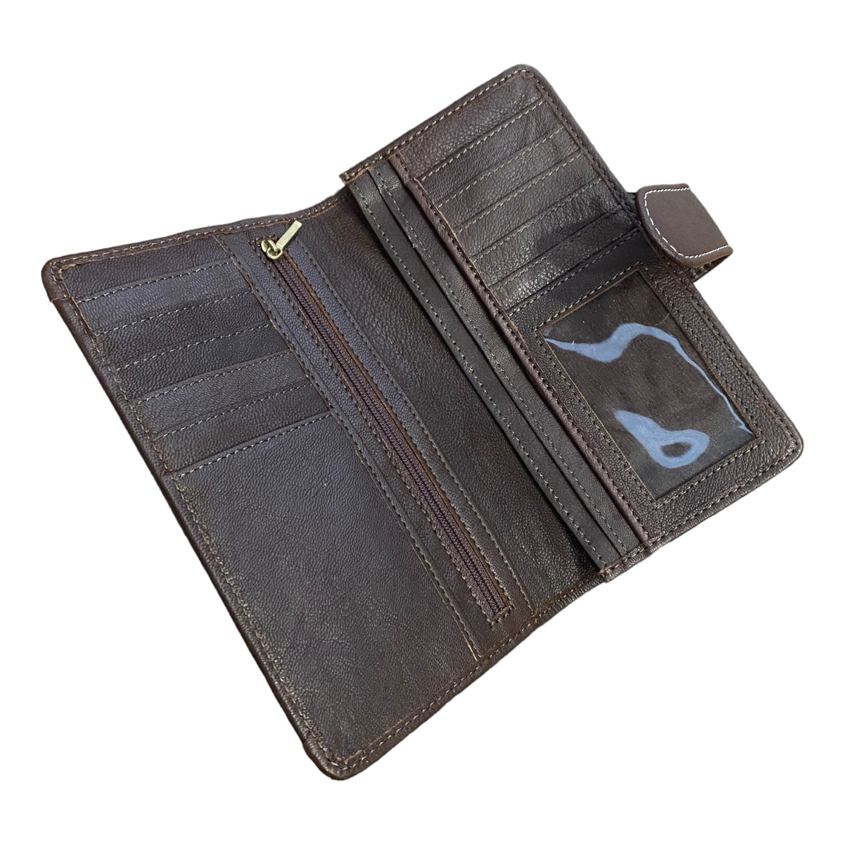 Tooled Leather Turquoise Inlay Wallet - Brown