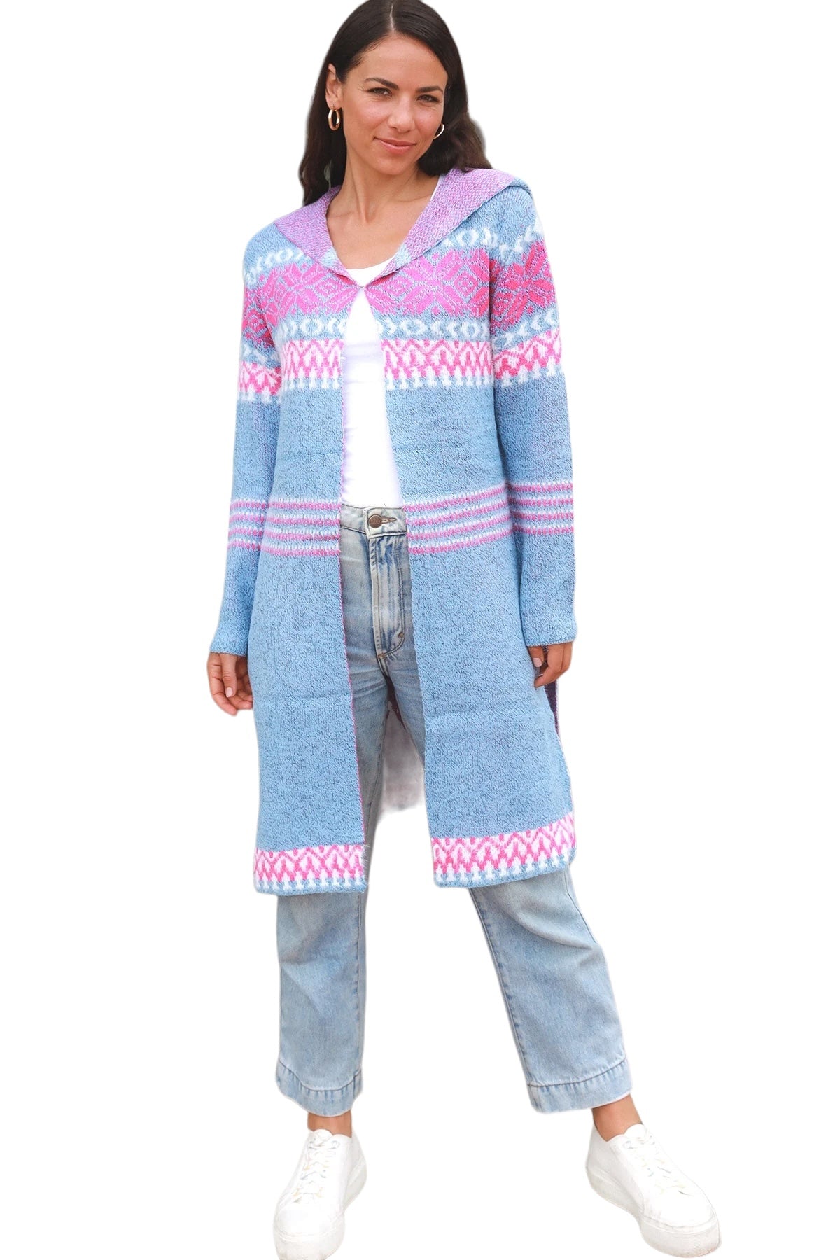 Aztec Knit Cardigan - Blue