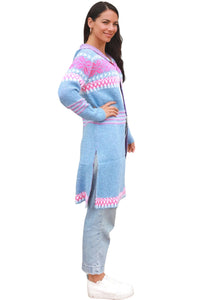 Aztec Knit Cardigan - Blue