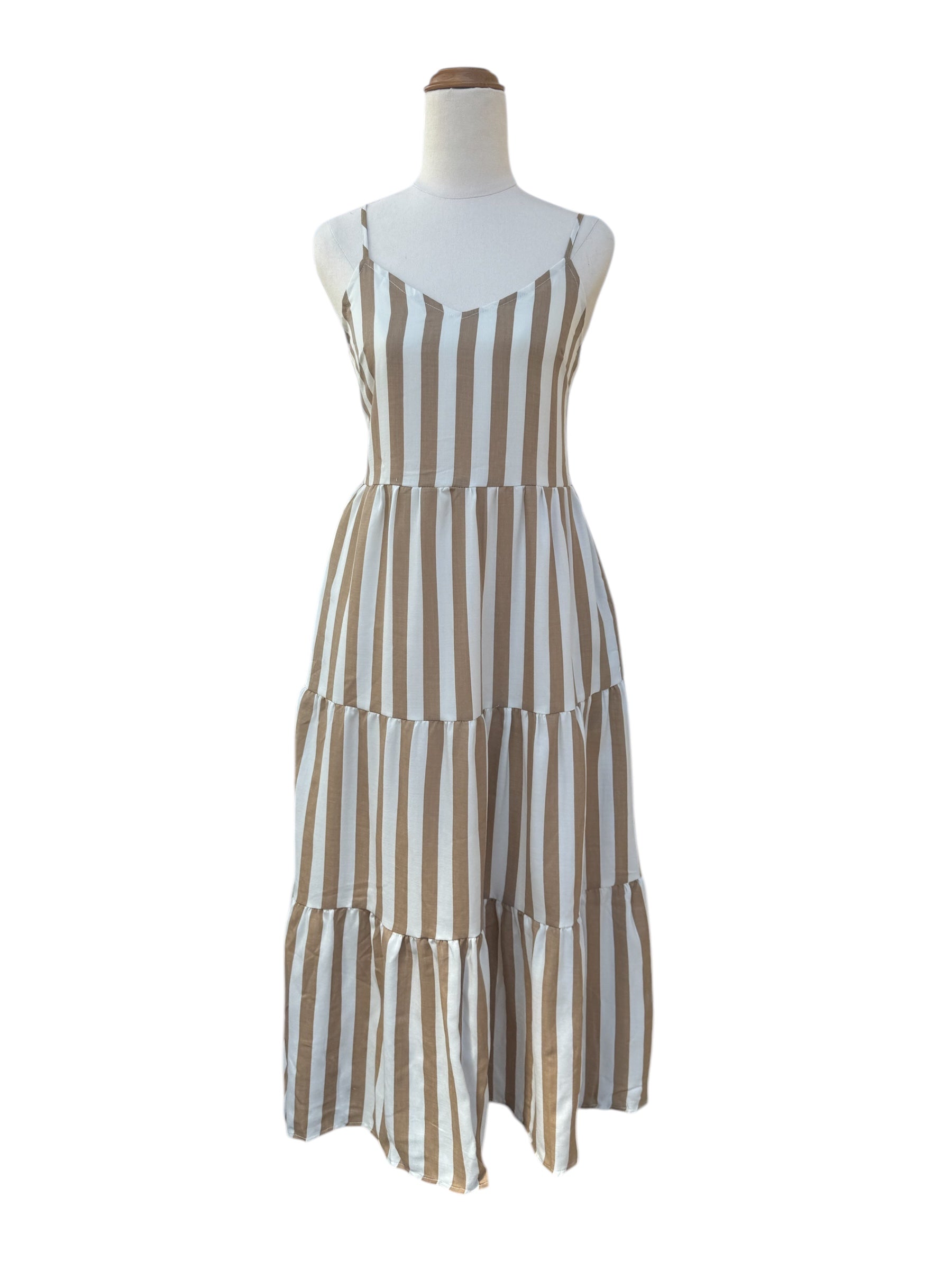'Katie' Stripe Dress - Tan