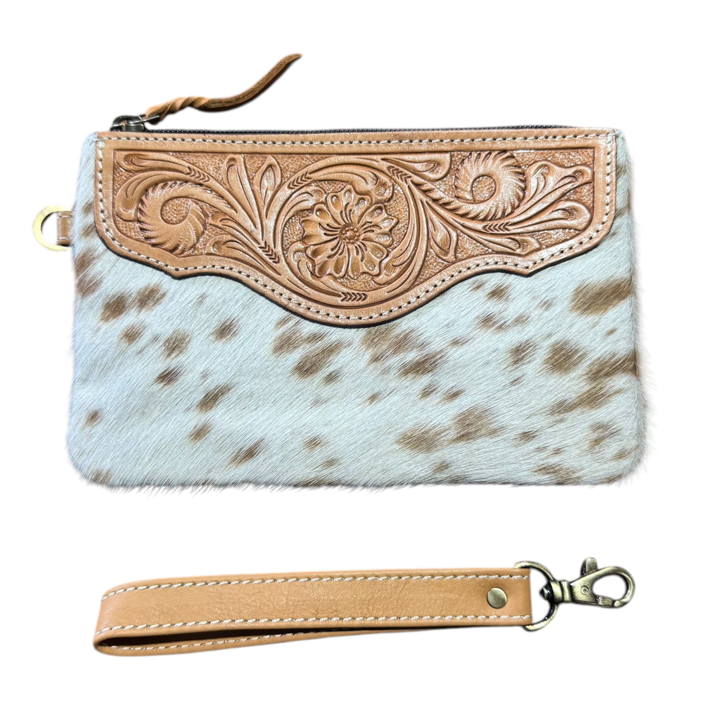 ‘Delungra' Tooled Leather Cowhide Clutch - Tan