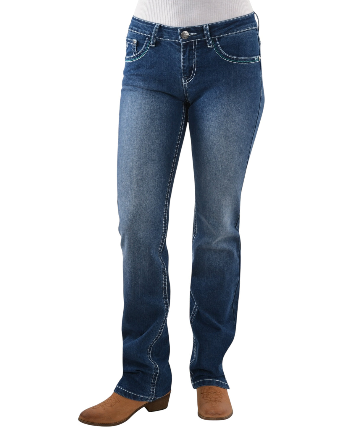 'Camila' Turquoise Bling Straight Leg Jeans