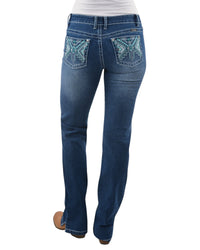 'Camila' Turquoise Bling Straight Leg Jeans