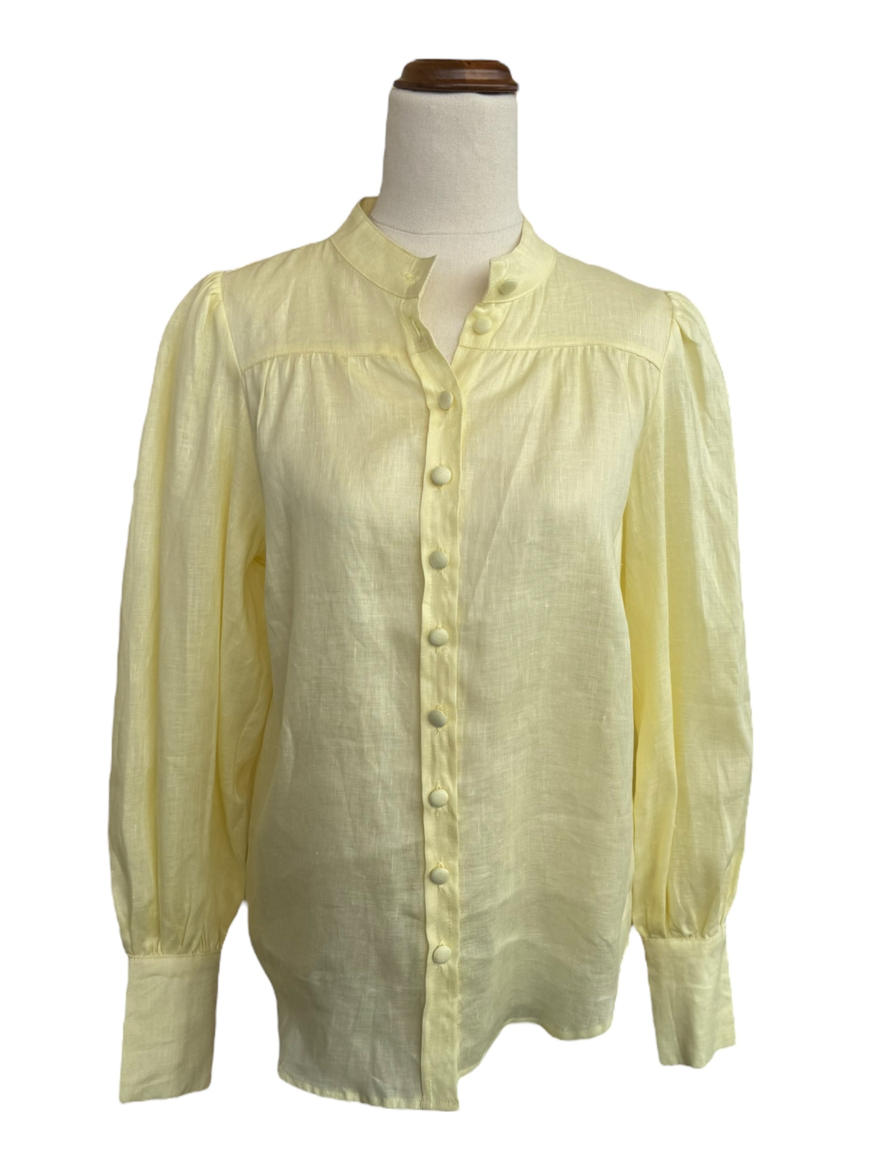 'Bianca' Pure Linen Button Down Shirt - Lemon