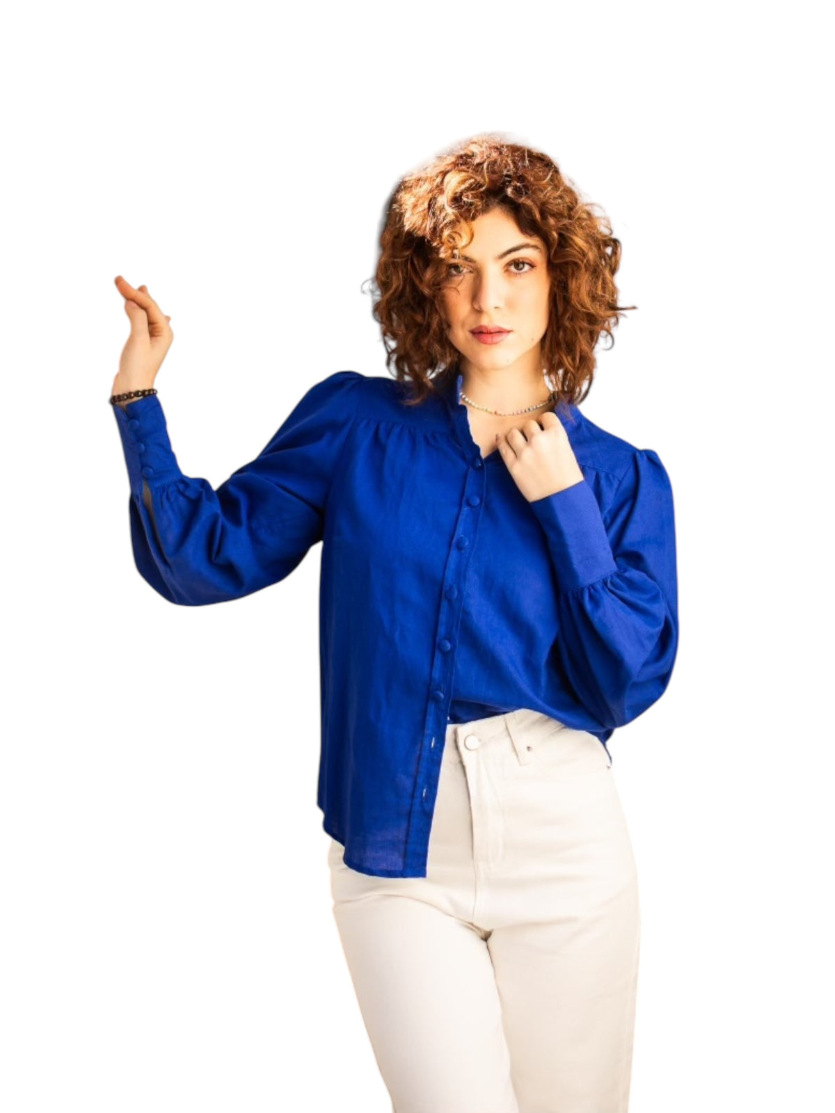 'Bianca' Pure Linen Button Down Shirt - Cobalt