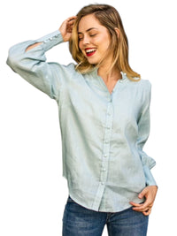'Bianca' Pure Linen Button Down Shirt - Sage