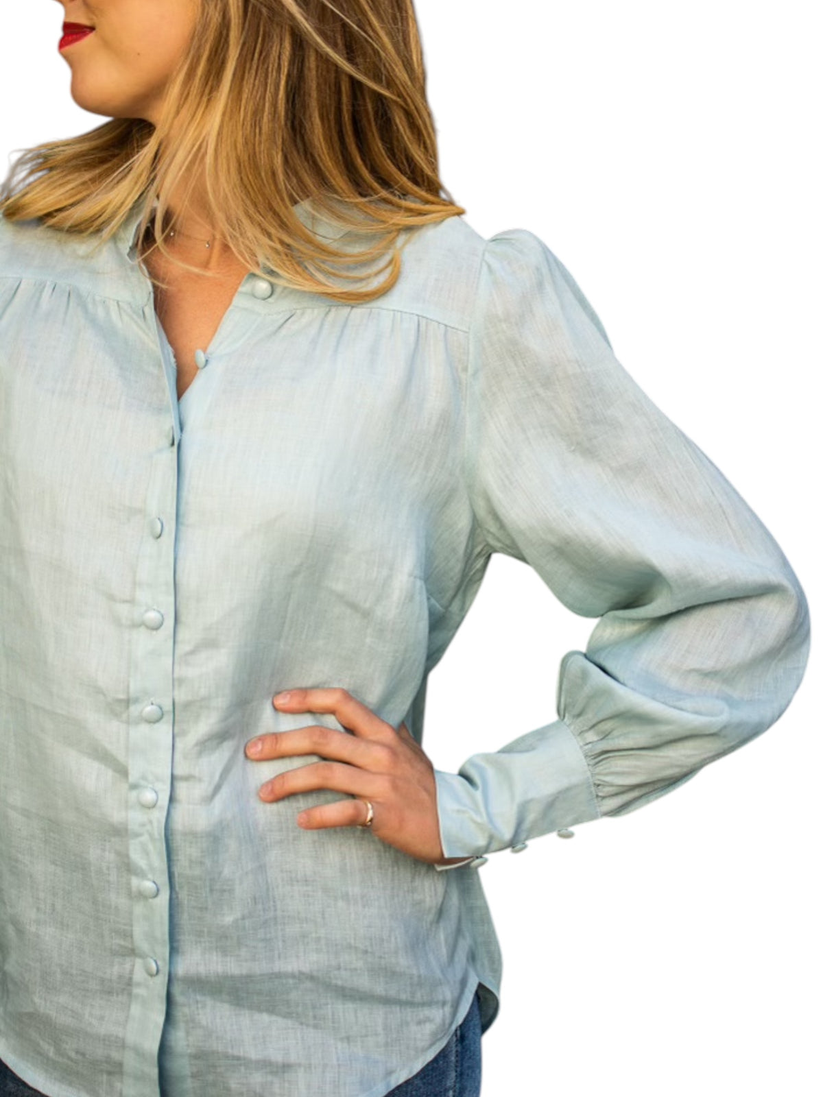 'Bianca' Pure Linen Button Down Shirt - Sage