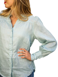 'Bianca' Pure Linen Button Down Shirt - Sage