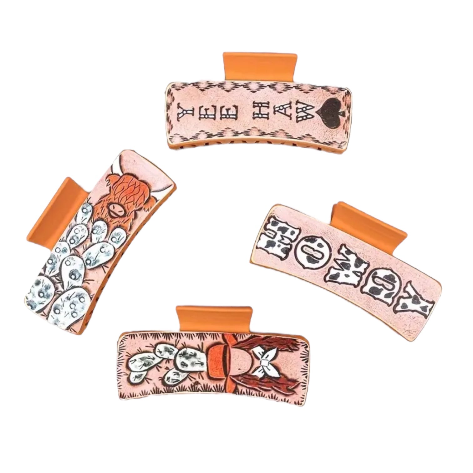 Western Tooled Leather Look Claw Clip
