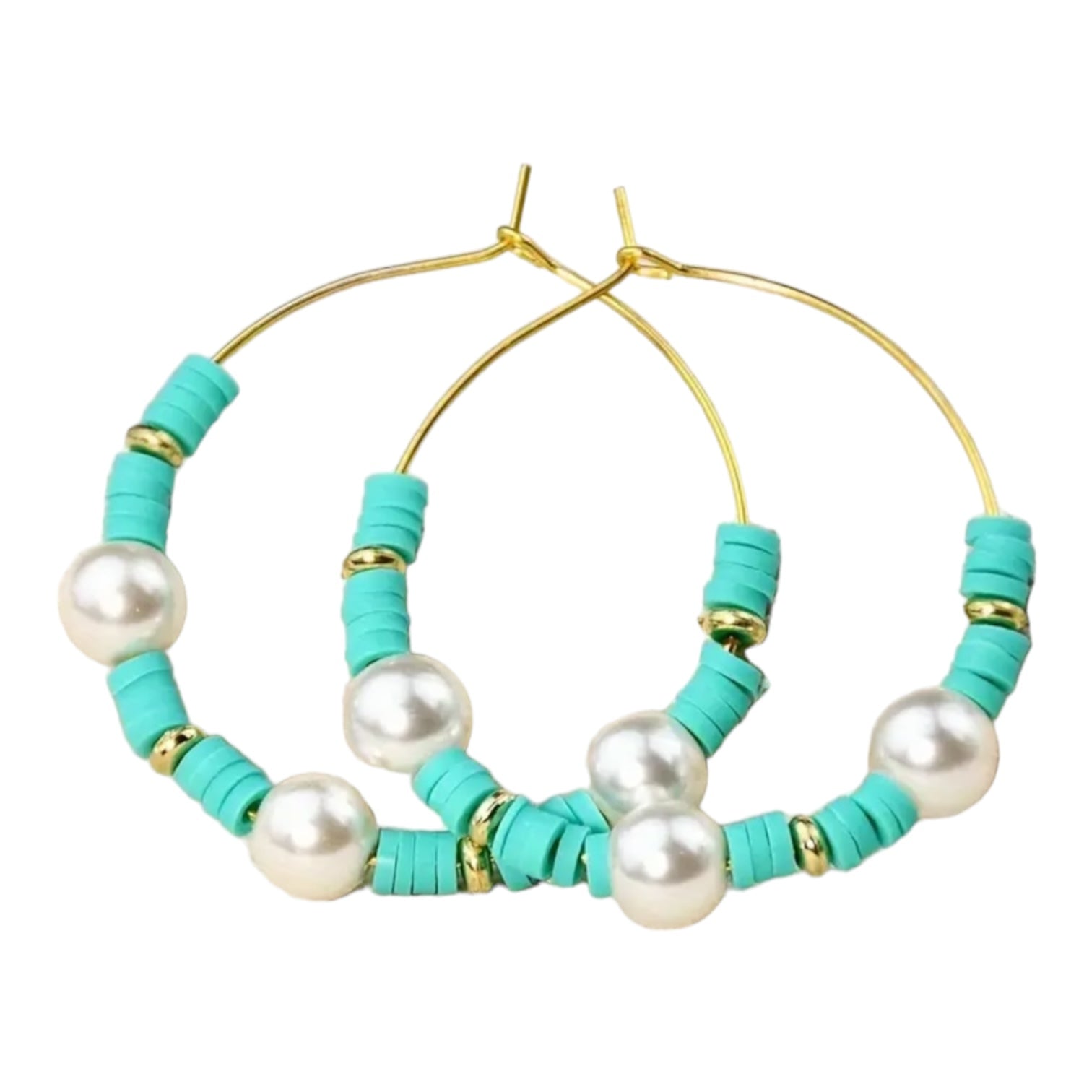 Round Beaded & Pearl Earrings - Turquoise