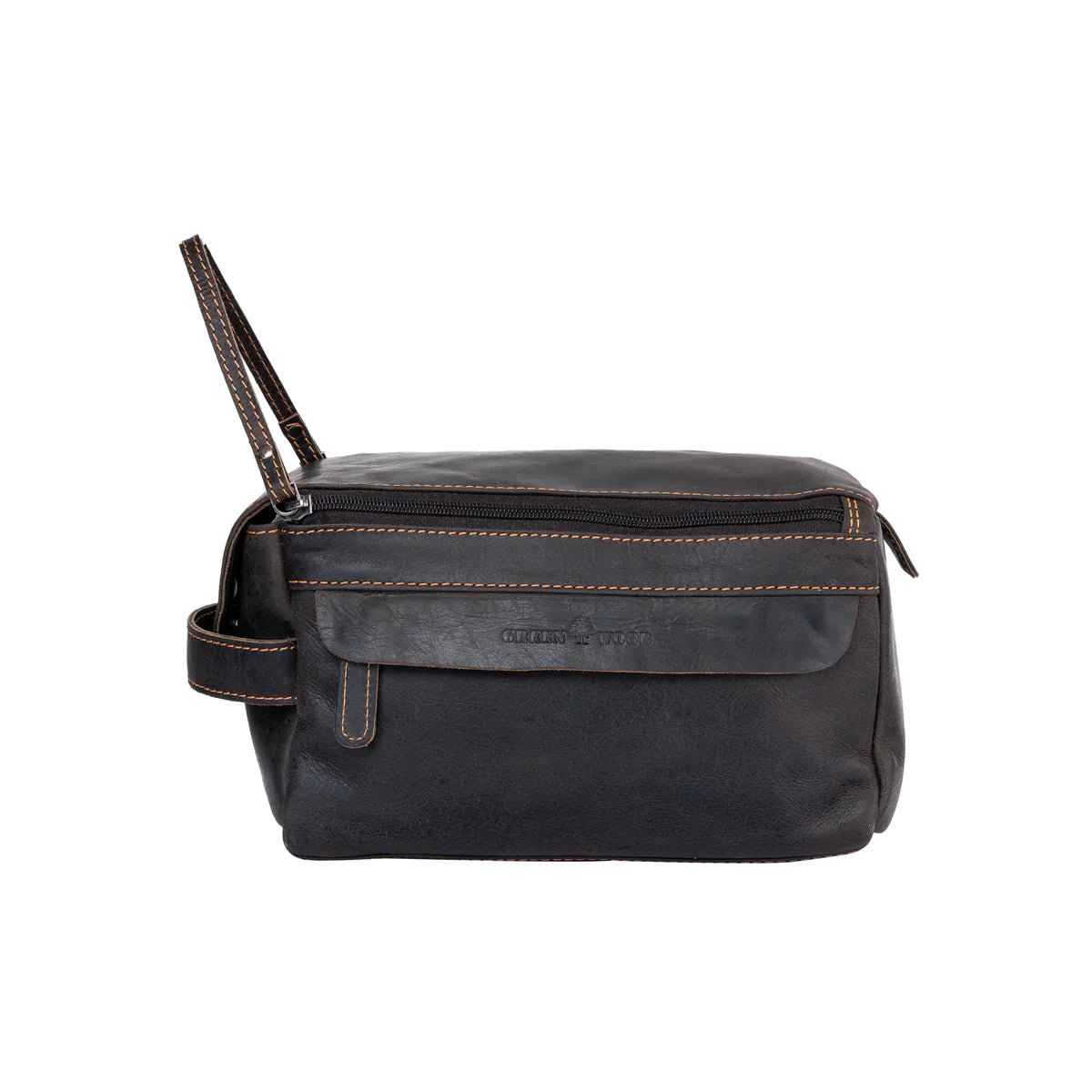 'Darwin' Leather Travel Wash Bag - Brown