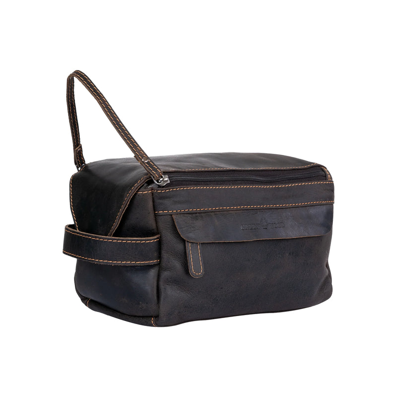 'Darwin' Leather Travel Wash Bag - Brown