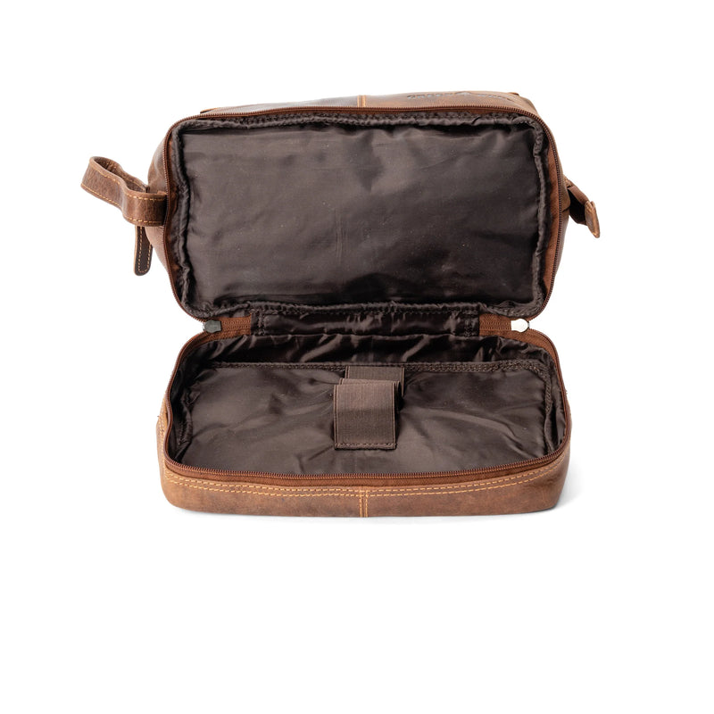 'Napier' Leather Toiletry Bag - Sandel