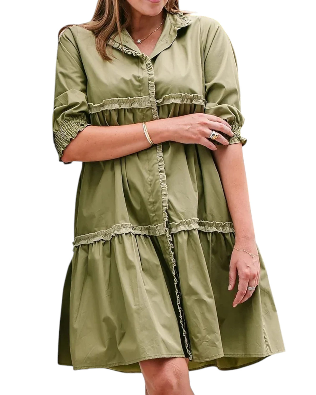 'Josie' Tiered Dress - Khaki