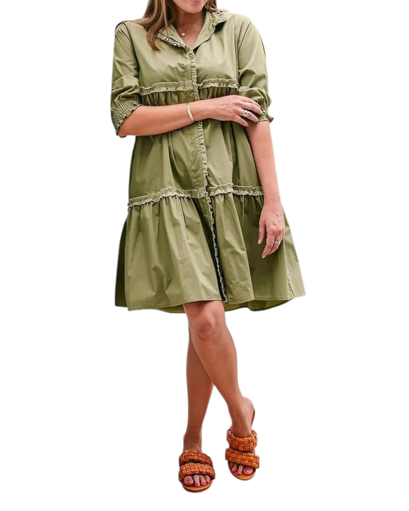 'Josie' Tiered Dress - Khaki