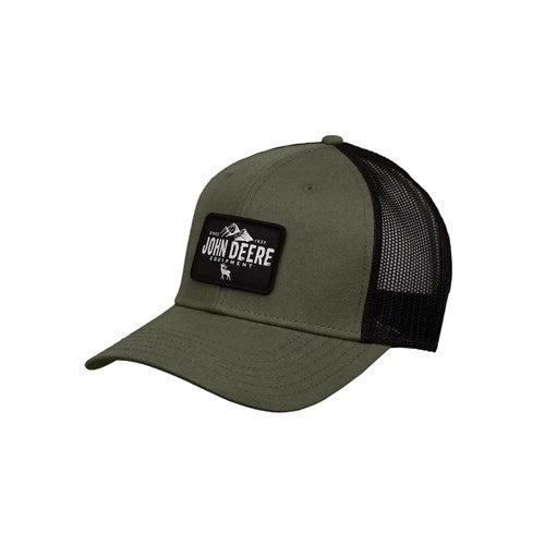 JD Twill/Mesh Back Cap w/Suede Elk Patch-Olive/Black
