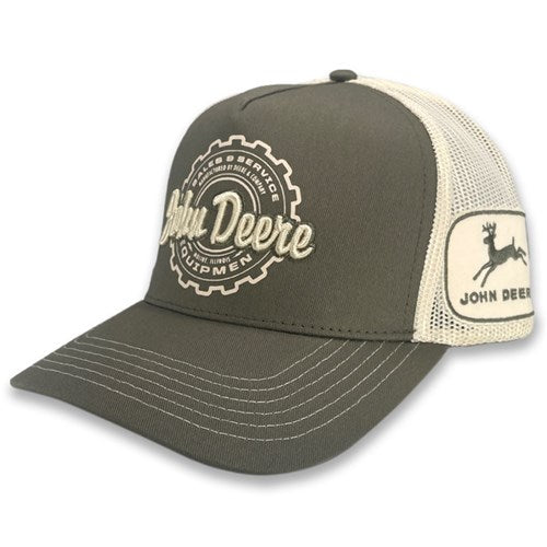 JD High Profile Flat Bill Twill & Mesh Back Cap w/Vintage Logo - Olive/Tan