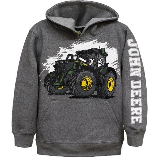 Kids Sketch Tractor Fleece Hoodie - Grey
