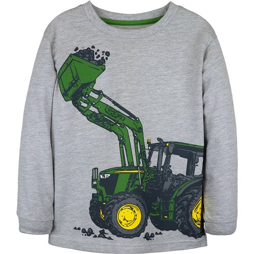 Kids Bucket Tractor Wrap Long Sleeve Tee - Grey