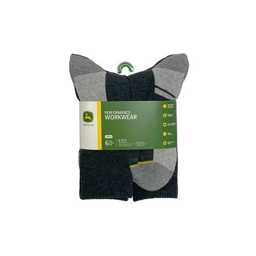 Grey Crew Performance Socks (Shoe Size 6-12.5) - 6 Pack