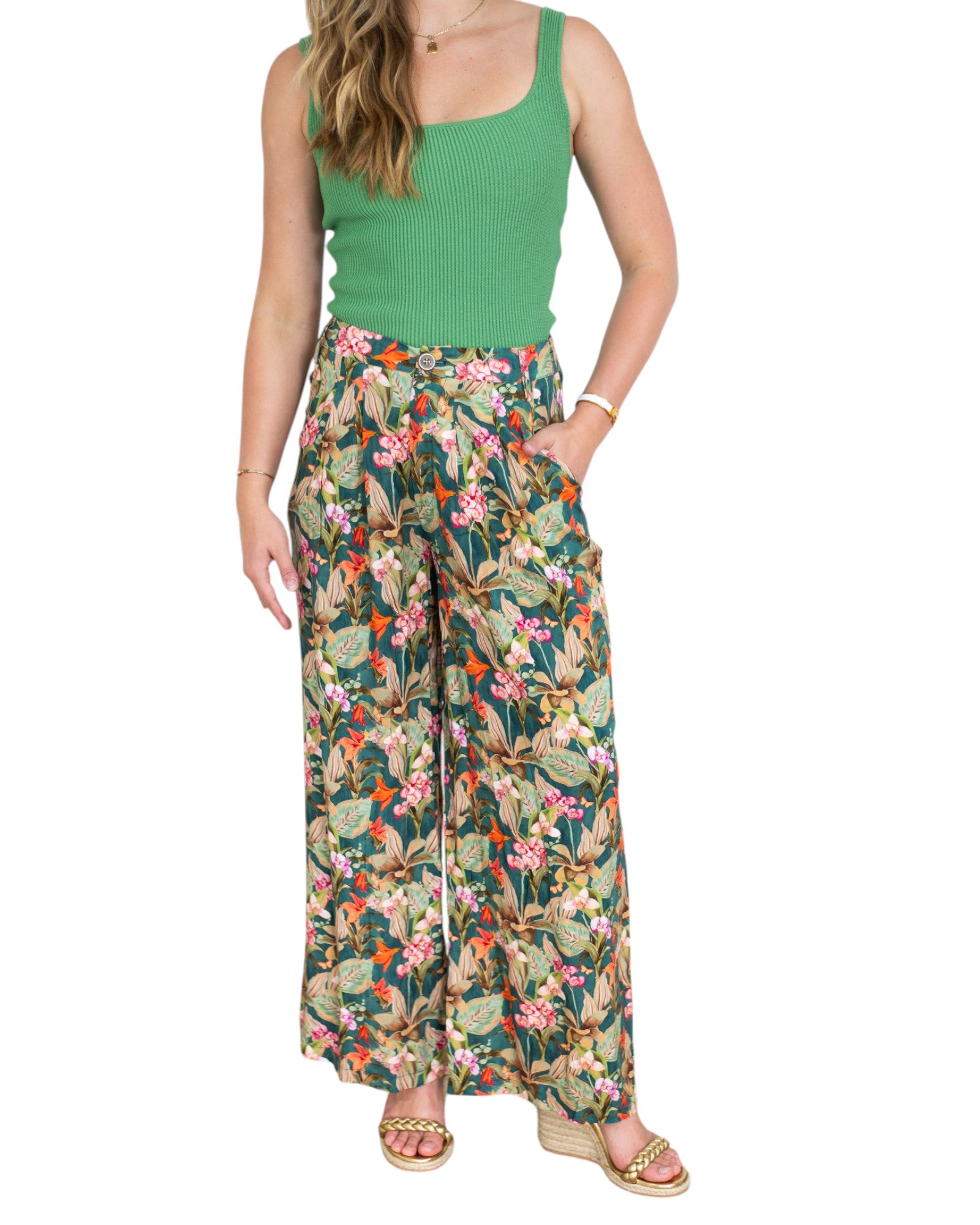 'Tilly' Tropical Pants - Green