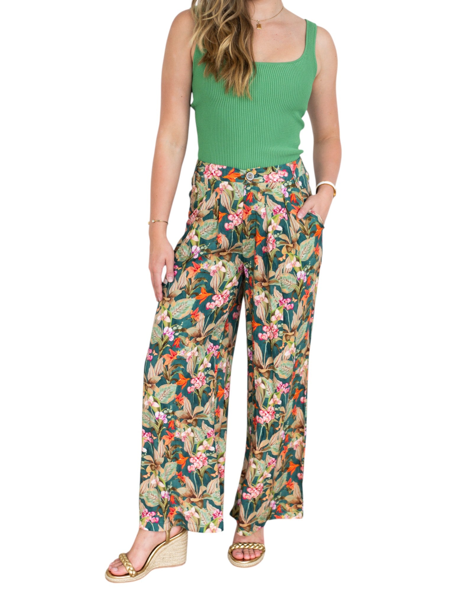 'Tilly' Tropical Pants - Green
