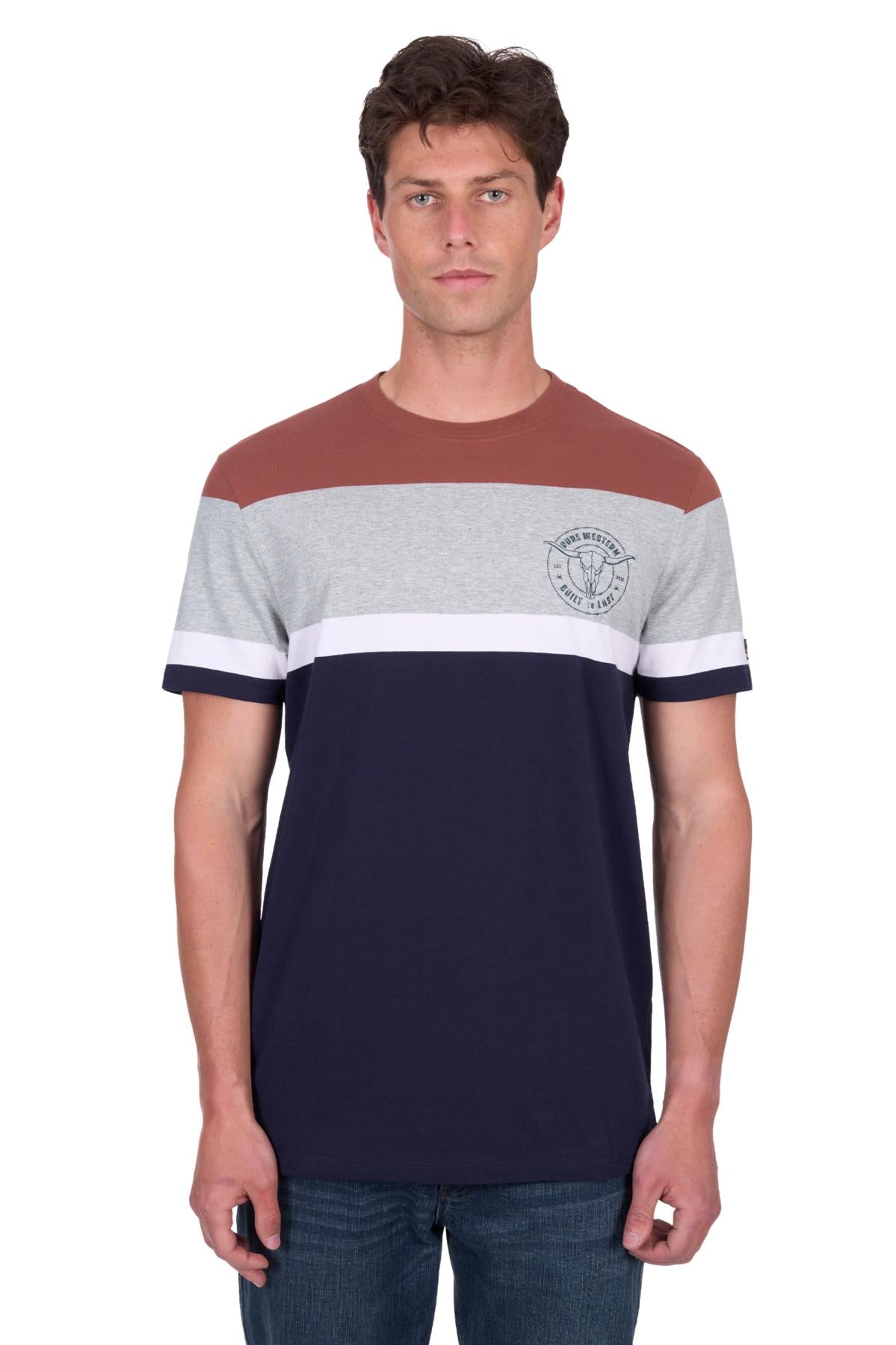 'Jeffery' T Shirt - Rust/Navy