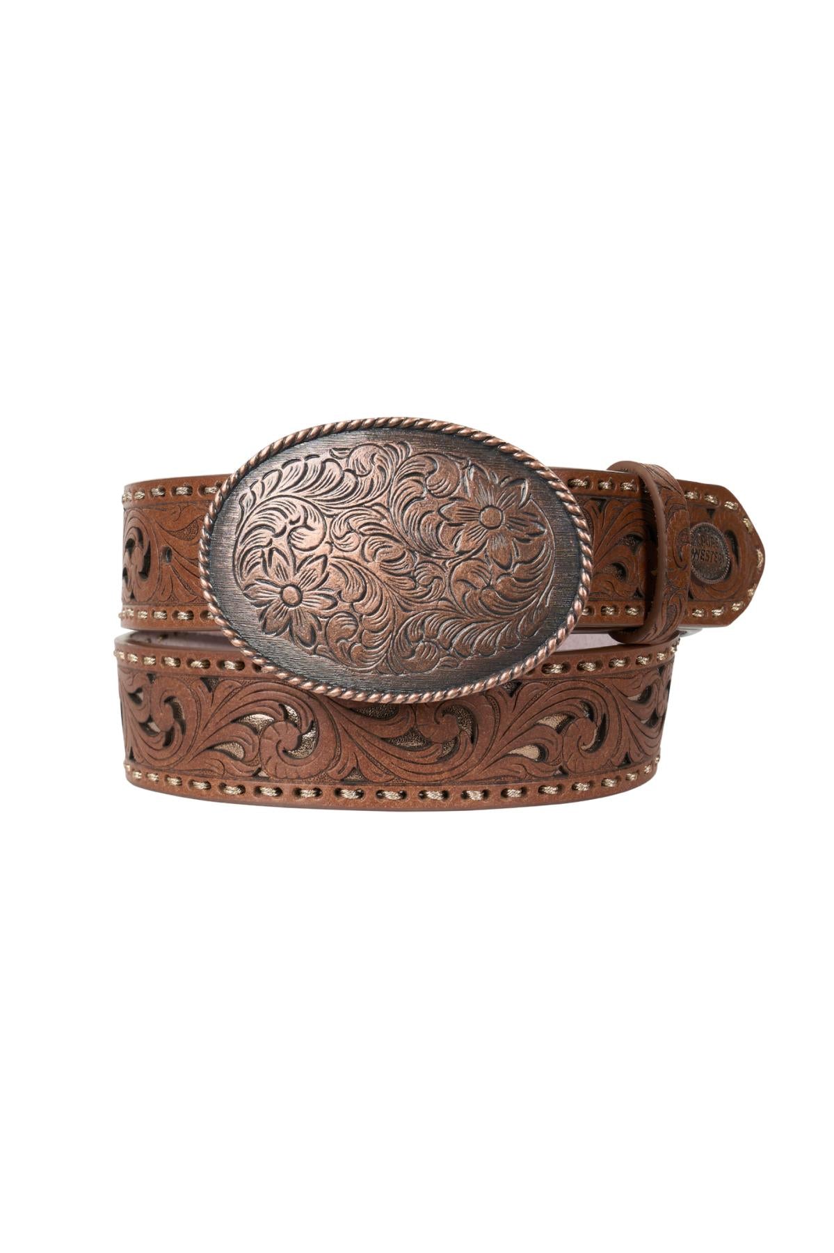 'Christina' Metallic Inlay Tooled Belt