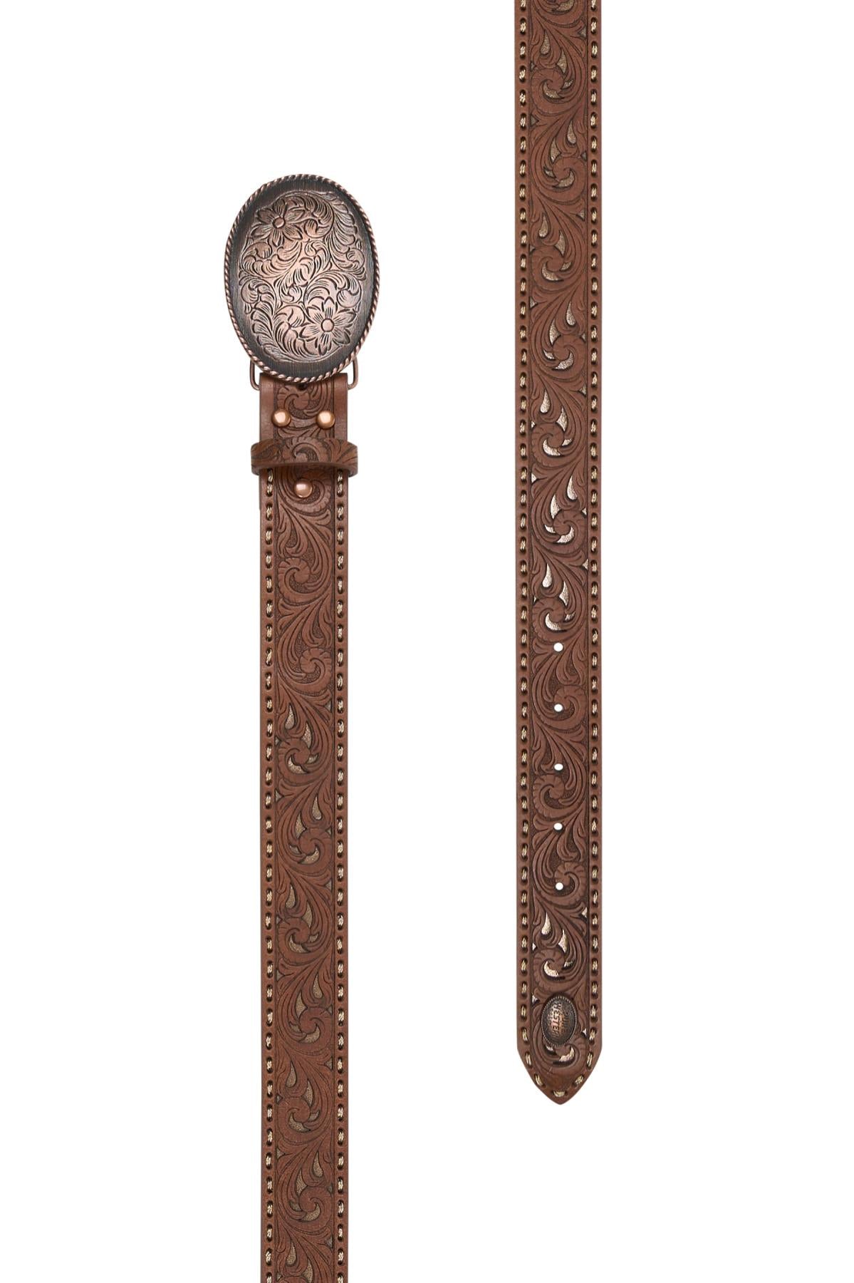 'Christina' Metallic Inlay Tooled Belt